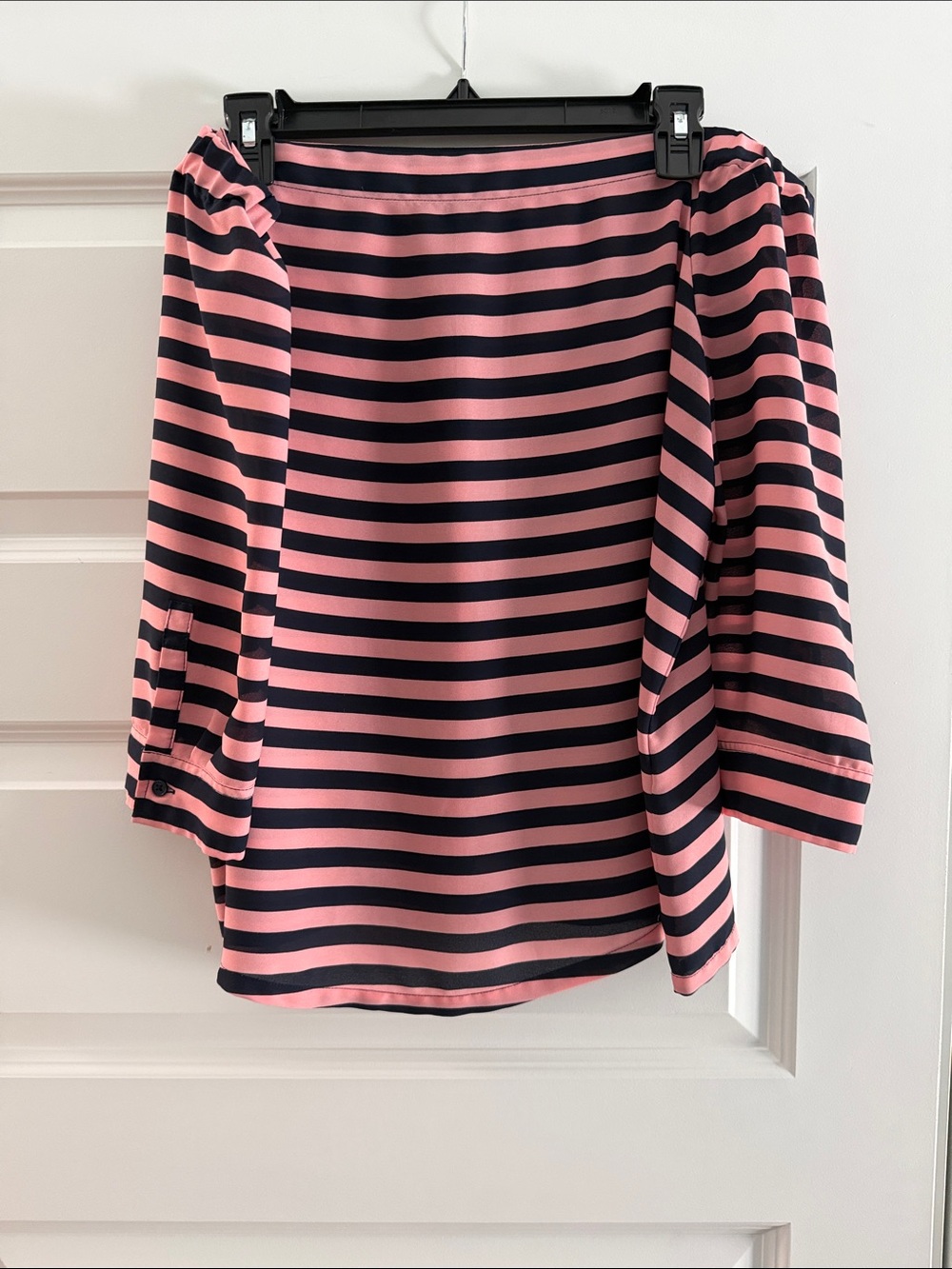 Banana Republic Pink and Navy Striped Boatneck Blouse